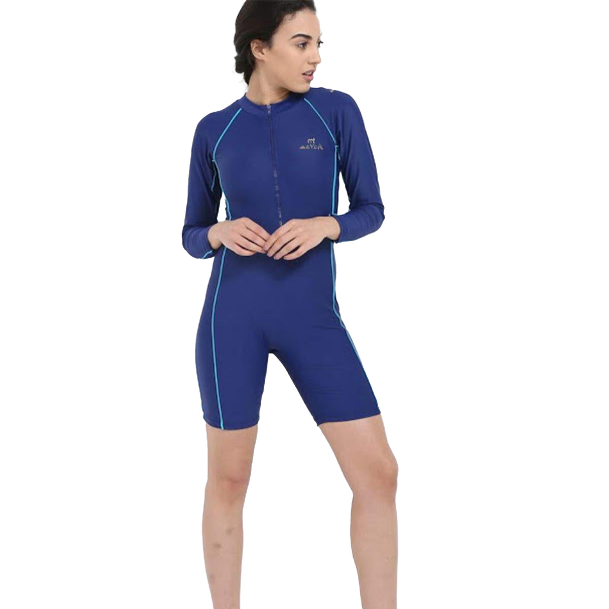 Gold M Active Logo Long Sleeve Short Leg All in One Women's Swimwear