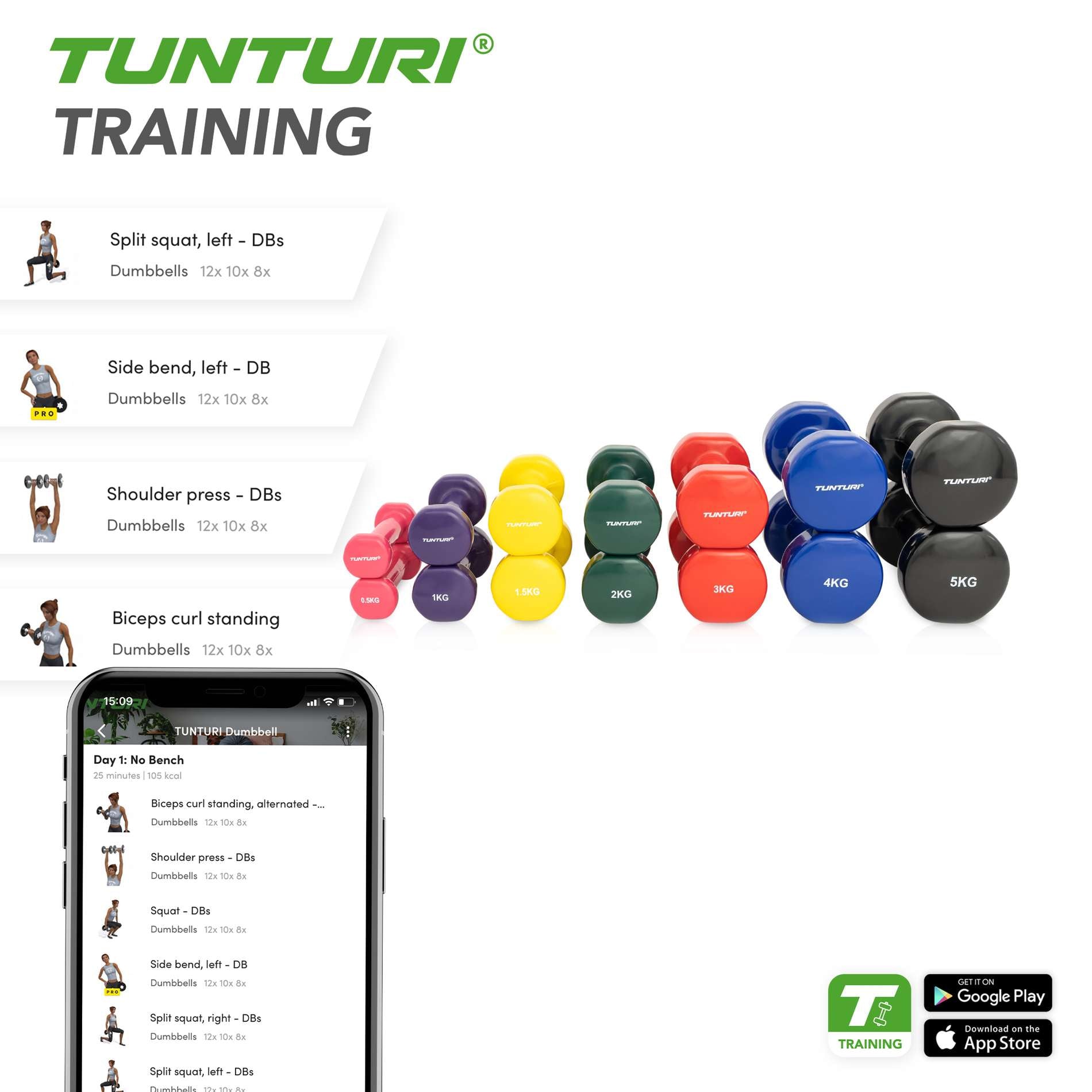 Tunturi Vinyl Dumbbells 1.0kg x Purplex Pair